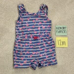 NWOT Wonder Nation Flamingo Infant Romper - Blue and Pink, Size 12M